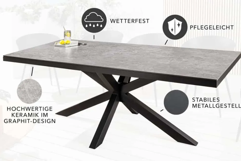Riess-Ambiente Haus & Garten|Esstische > In- und Outdoor Esstisch GALAXIE 200cm hellgrau Keramik anthrazit Aluminium