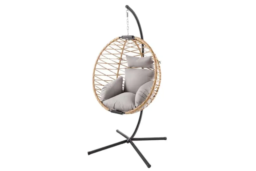 Riess-Ambiente Haus & Garten|Sessel > In- und Outdoor Hängesessel IBIZA natur beige Rattan mit Gestell wetterfest inkl. Kissen