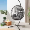 Riess-Ambiente Haus & Garten|Sessel > In- und Outdoor Hängesessel IBIZA anthrazit Rattan mit Gestell wetterfest inkl. Kissen