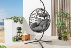 Riess-Ambiente Haus & Garten|Sessel > In- und Outdoor Hängesessel IBIZA anthrazit Rattan mit Gestell wetterfest inkl. Kissen