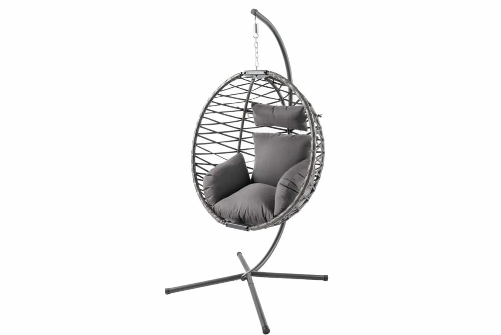 Riess-Ambiente Haus & Garten|Sessel > In- und Outdoor Hängesessel IBIZA anthrazit Rattan mit Gestell wetterfest inkl. Kissen