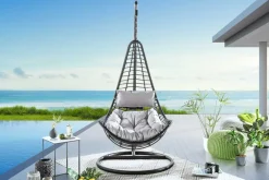 Riess-Ambiente Haus & Garten|Sessel > In- und Outdoor Hängesessel LOFT WIDE grau schwarz Hängestuhl inkl. Kissen wetterfest