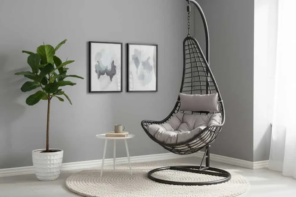 Riess-Ambiente Haus & Garten|Sessel > In- und Outdoor Hängesessel LOFT WIDE grau schwarz Hängestuhl inkl. Kissen wetterfest