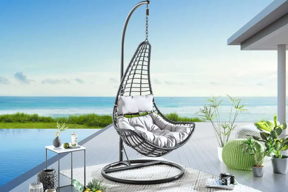Riess-Ambiente Haus & Garten|Sessel > In- und Outdoor Hängesessel LOFT WIDE grau schwarz Hängestuhl inkl. Kissen wetterfest