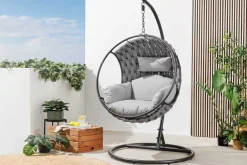 Riess-Ambiente Haus & Garten|Sessel > In- und Outdoor Hängesessel ROPE anthrazit grau mit Gestell wetterfest inkl. Kissen