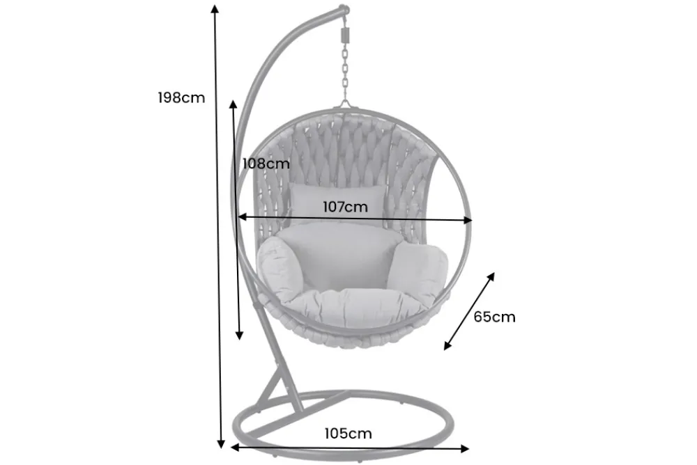Riess-Ambiente Haus & Garten|Sessel > In- und Outdoor Hängesessel ROPE anthrazit grau mit Gestell wetterfest inkl. Kissen