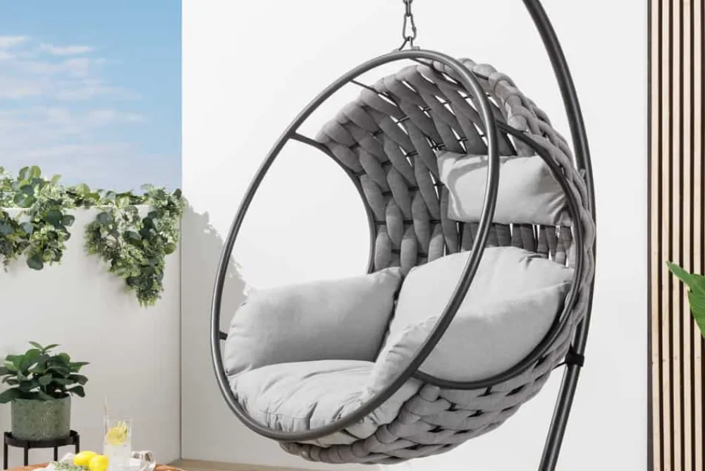 Riess-Ambiente Haus & Garten|Sessel > In- und Outdoor Hängesessel ROPE anthrazit grau mit Gestell wetterfest inkl. Kissen