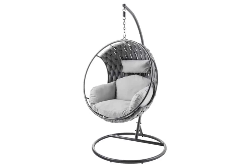 Riess-Ambiente Haus & Garten|Sessel > In- und Outdoor Hängesessel ROPE anthrazit grau mit Gestell wetterfest inkl. Kissen