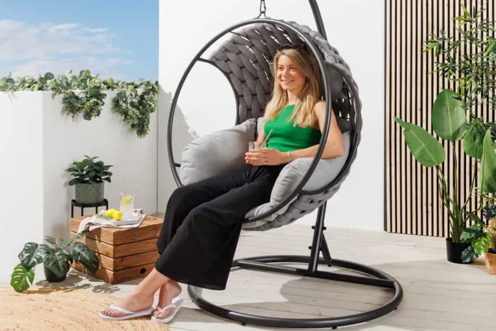 Riess-Ambiente Haus & Garten|Sessel > In- und Outdoor Hängesessel ROPE anthrazit grau mit Gestell wetterfest inkl. Kissen