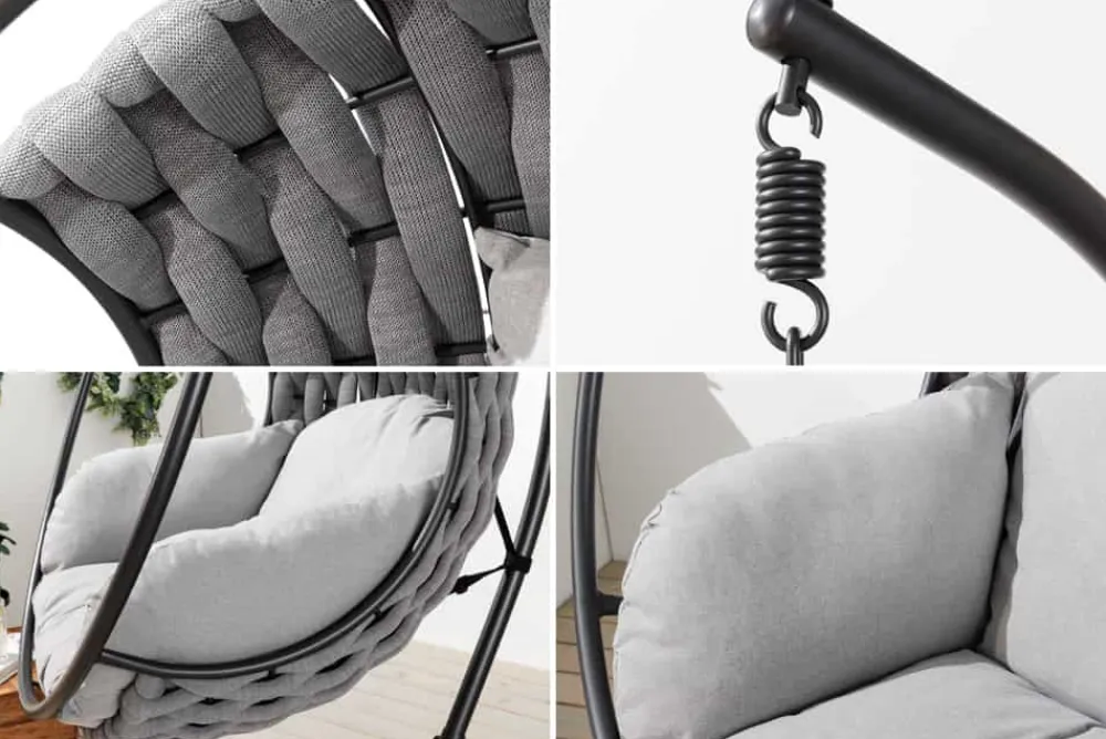 Riess-Ambiente Haus & Garten|Sessel > In- und Outdoor Hängesessel ROPE anthrazit grau mit Gestell wetterfest inkl. Kissen
