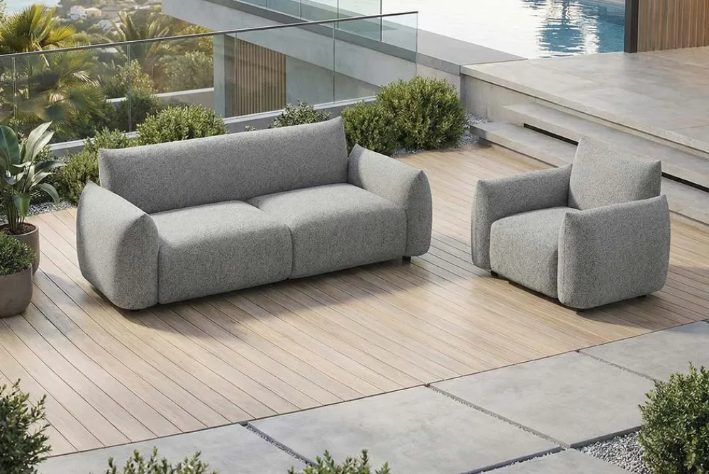 Riess-Ambiente 2-Sitzer Sofa|Sitzgruppen > In- und Outdoor Sofa SEAHAWK 205cm anthrazit Aluminium Olefin wetterfest 2-Sitzer Couch