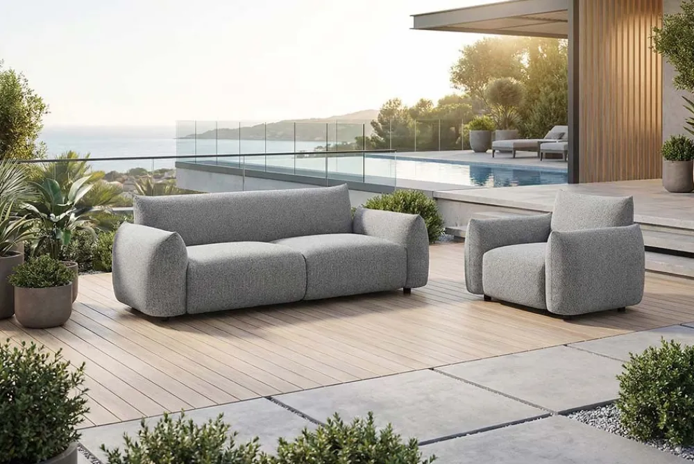 Riess-Ambiente 2-Sitzer Sofa|Sitzgruppen > In- und Outdoor Sofa SEAHAWK 205cm anthrazit Aluminium Olefin wetterfest 2-Sitzer Couch