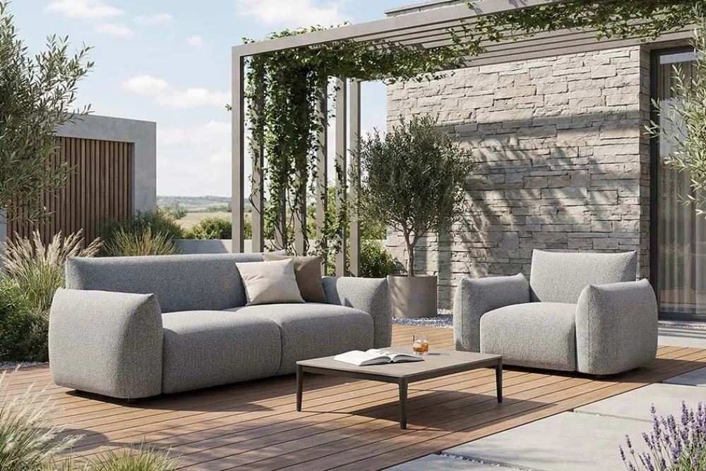 Riess-Ambiente 2-Sitzer Sofa|Sitzgruppen > In- und Outdoor Sofa SEAHAWK 205cm anthrazit Aluminium Olefin wetterfest 2-Sitzer Couch