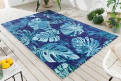 Riess-Ambiente Outdoor Teppiche|Teppiche > In- und Outdoor Teppich LEAF 180x120cm blau grün Blatt-Design Läufer wetterfest