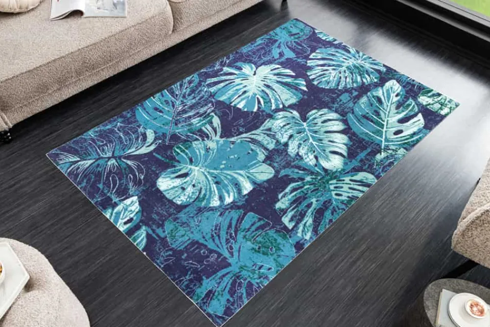 Riess-Ambiente Outdoor Teppiche|Teppiche > In- und Outdoor Teppich LEAF 180x120cm blau grün Blatt-Design Läufer wetterfest