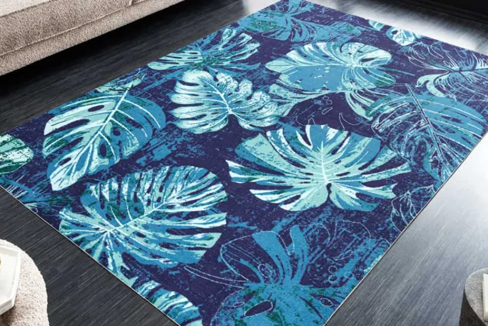 Riess-Ambiente Outdoor Teppiche|Teppiche > In- und Outdoor Teppich LEAF 180x120cm blau grün Blatt-Design Läufer wetterfest