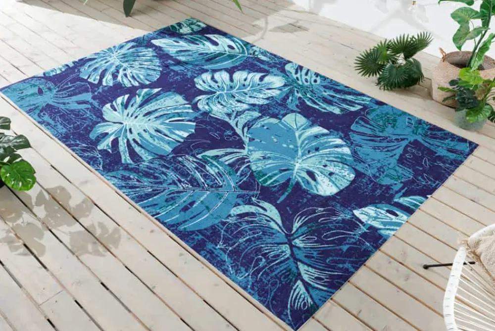 Riess-Ambiente Outdoor Teppiche|Teppiche > In- und Outdoor Teppich LEAF 180x120cm blau grün Blatt-Design Läufer wetterfest