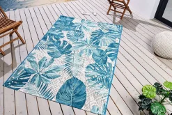 Riess-Ambiente Outdoor Teppiche|Teppiche > In- und Outdoor Teppich LEAF 175x120cm türkis weiß Blätter-Design Läufer wetterfest