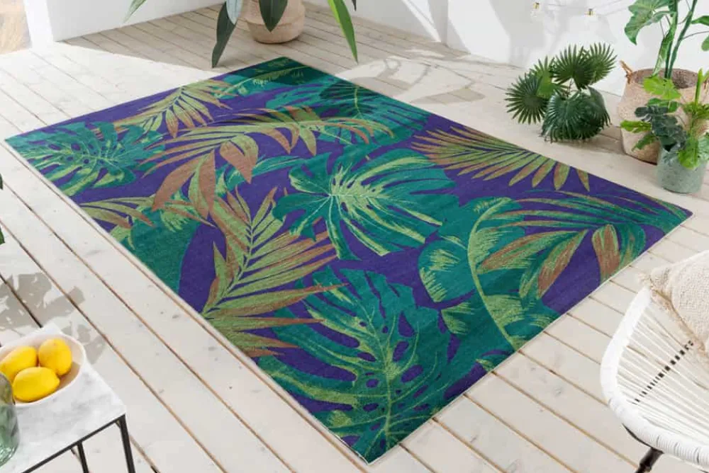 Riess-Ambiente Outdoor Teppiche|Teppiche > In- und Outdoor Teppich LEAF 240x160cm grün blau Blatt-Design wetterfest