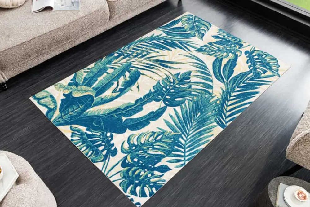 Riess-Ambiente Outdoor Teppiche|Teppiche > In- und Outdoor Teppich LEAF 180x120cm grün beige Blatt-Design Läufer wetterfest
