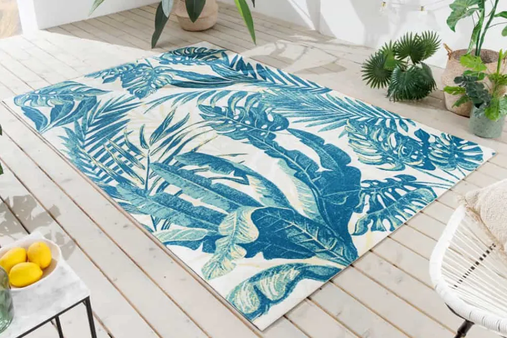 Riess-Ambiente Outdoor Teppiche|Teppiche > In- und Outdoor Teppich LEAF 180x120cm grün beige Blatt-Design Läufer wetterfest