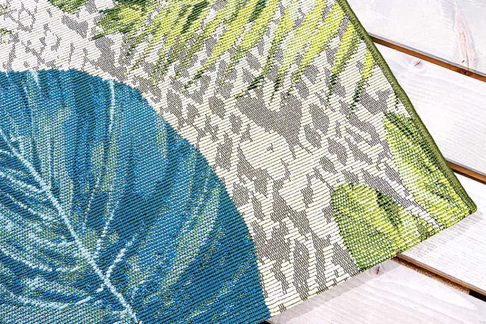 Riess-Ambiente Outdoor Teppiche|Teppiche > In- und Outdoor Teppich LEAF 235x160cm türkis grün weiß Blätter florales Design wetterfest