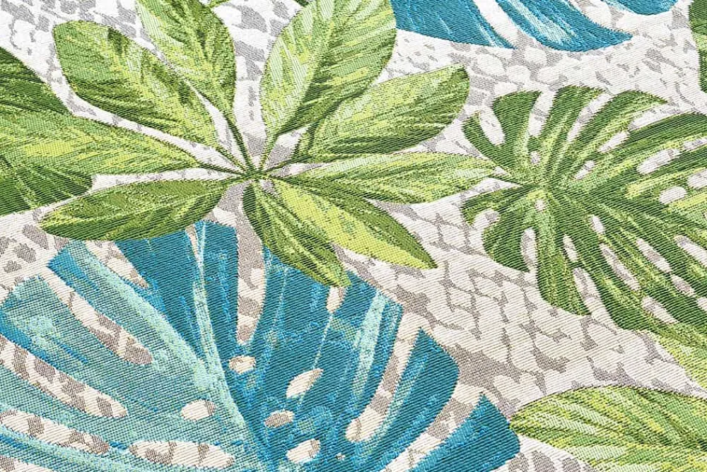 Riess-Ambiente Outdoor Teppiche|Teppiche > In- und Outdoor Teppich LEAF 235x160cm türkis grün weiß Blätter florales Design wetterfest