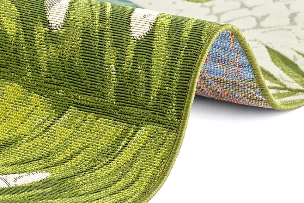 Riess-Ambiente Outdoor Teppiche|Teppiche > In- und Outdoor Teppich LEAF 235x160cm türkis grün weiß Blätter florales Design wetterfest