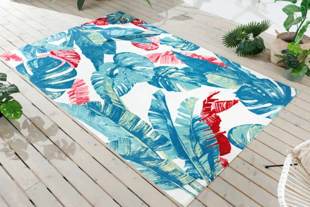 Riess-Ambiente Outdoor Teppiche|Teppiche > In- und Outdoor Teppich TROPICAL 240x160cm grün pink Blatt florales Design wetterfest