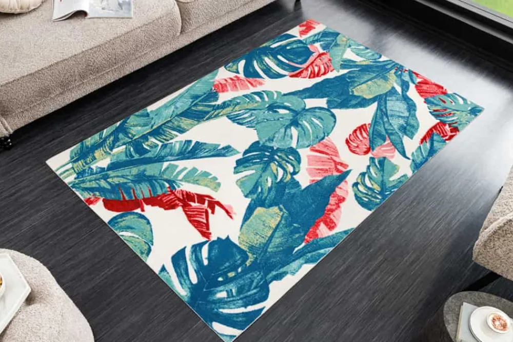 Riess-Ambiente Outdoor Teppiche|Teppiche > In- und Outdoor Teppich TROPICAL 180x120cm grün pink Blatt Design Läufer wetterfest