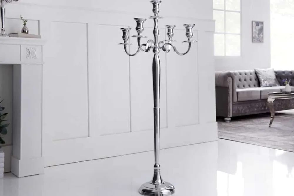 Riess-Ambiente Kerzenständer > Kerzenständer MODERN BAROCK 120cm silber 5-armig Lüster Aluminium poliert Kerzenhalter
