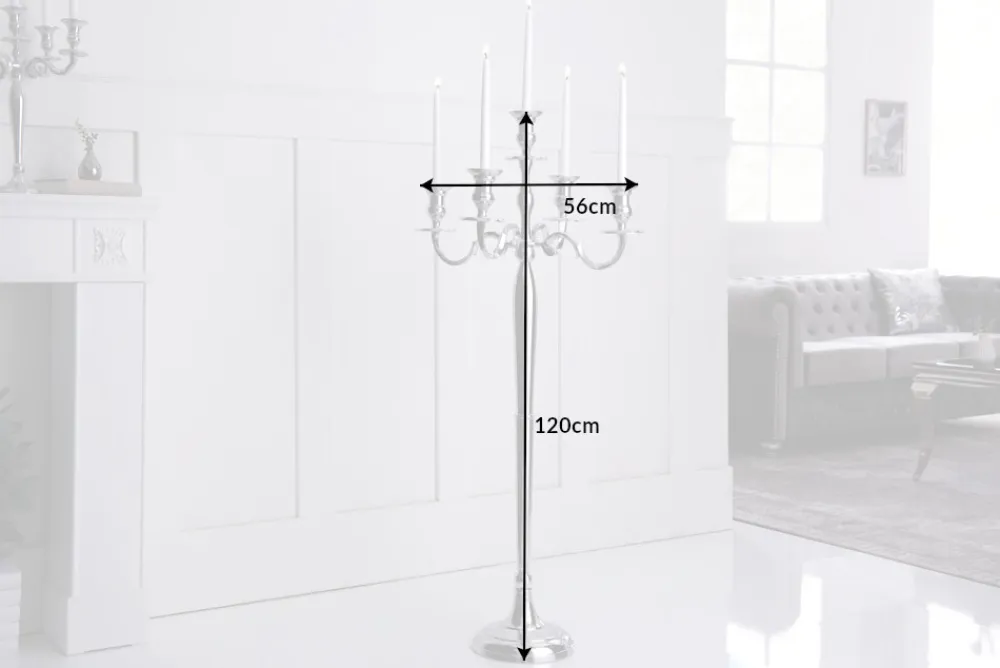 Riess-Ambiente Kerzenständer > Kerzenständer MODERN BAROCK 120cm silber 5-armig Lüster Aluminium poliert Kerzenhalter