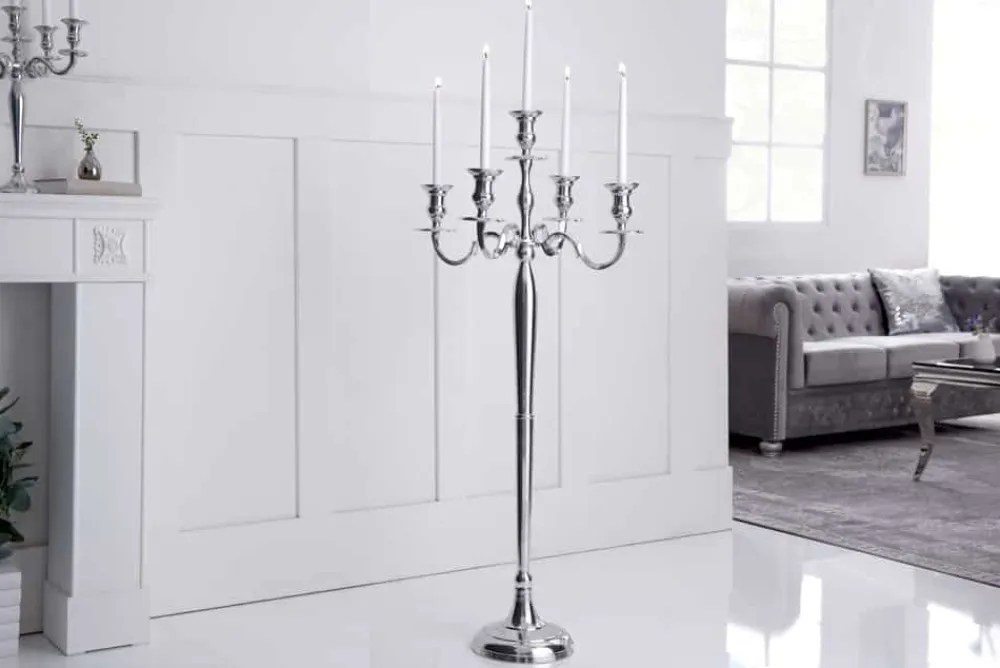 Riess-Ambiente Kerzenständer > Kerzenständer MODERN BAROCK 120cm silber 5-armig Lüster Aluminium poliert Kerzenhalter