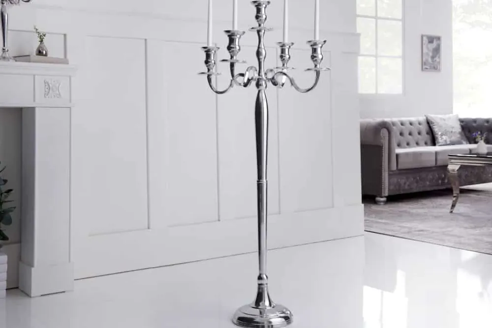 Riess-Ambiente Kerzenständer > Kerzenständer MODERN BAROCK 120cm silber 5-armig Lüster Aluminium poliert Kerzenhalter
