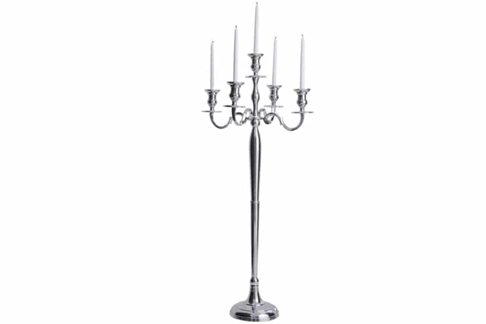 Riess-Ambiente Kerzenständer > Kerzenständer MODERN BAROCK 120cm silber 5-armig Lüster Aluminium poliert Kerzenhalter