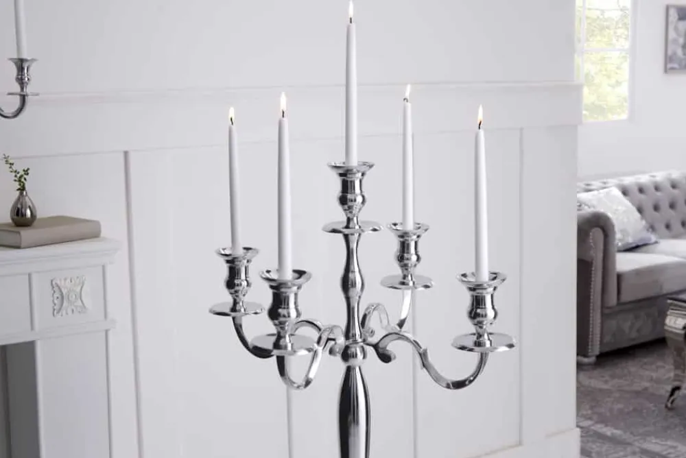 Riess-Ambiente Kerzenständer > Kerzenständer MODERN BAROCK 120cm silber 5-armig Lüster Aluminium poliert Kerzenhalter