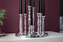 Riess-Ambiente Kerzenständer > Kerzenständer MODERN BAROCK 30cm 9-flammig silber Aluminium poliert Kerzenhalter Deko-Platte