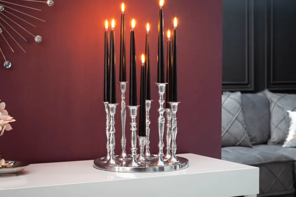 Riess-Ambiente Kerzenständer > Kerzenständer MODERN BAROCK 30cm 9-flammig silber Aluminium poliert Kerzenhalter Deko-Platte