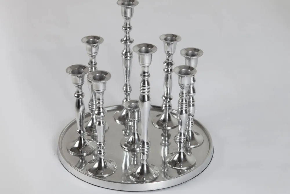 Riess-Ambiente Kerzenständer > Kerzenständer MODERN BAROCK 30cm 9-flammig silber Aluminium poliert Kerzenhalter Deko-Platte