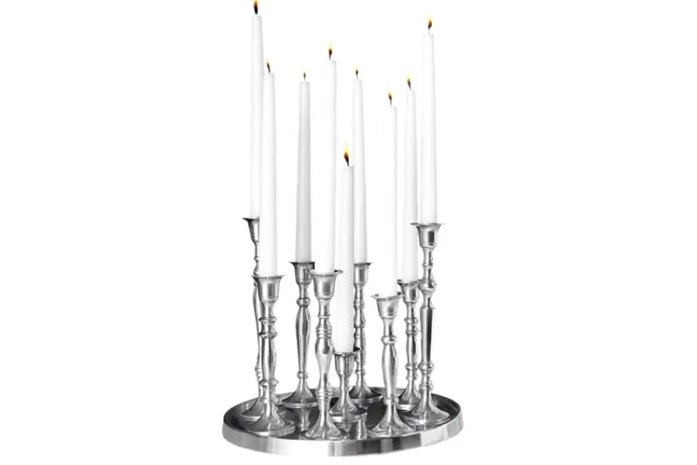 Riess-Ambiente Kerzenständer > Kerzenständer MODERN BAROCK 30cm 9-flammig silber Aluminium poliert Kerzenhalter Deko-Platte