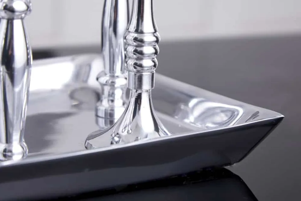 Riess-Ambiente Kerzenständer > Kerzenständer MODERN BAROCK 30cm 7-flammig silber Aluminium poliert Kerzenhalter Deko-Platte
