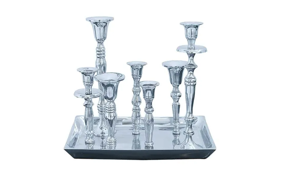 Riess-Ambiente Kerzenständer > Kerzenständer MODERN BAROCK 30cm 7-flammig silber Aluminium poliert Kerzenhalter Deko-Platte