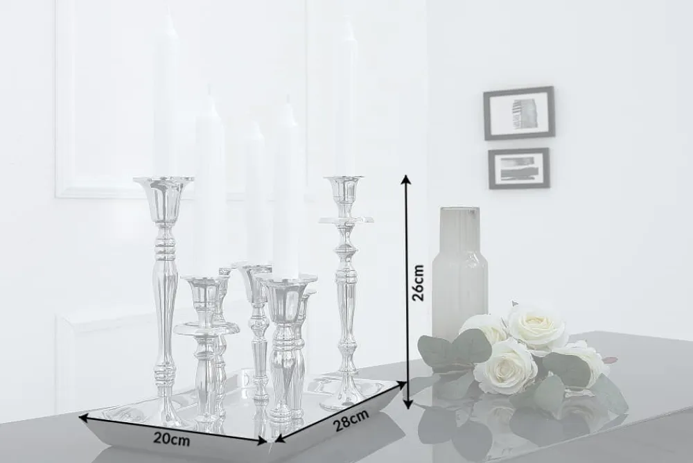 Riess-Ambiente Kerzenständer > Kerzenständer MODERN BAROCK 30cm 7-flammig silber Aluminium poliert Kerzenhalter Deko-Platte