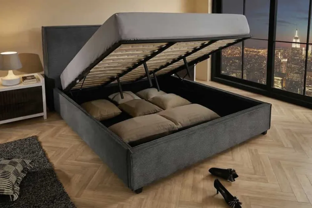 Riess-Ambiente Boxbetten|Polsterbetten > Komfortables Boxbett ROCCO 180x200cm dunkelgrau Cord mit Stauraum und Lattenrost