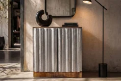 Riess-Ambiente Industrial Loft|Sideboards & Kommoden > Kompaktes Sideboard ZALVERO 80cm natur silber Mangoholz mit Metall-Aluminium Front