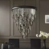 Riess-Ambiente Hängelampen|Kronleuchter & Lüster > Luxus Kronleuchter KRISTALL 50cm grau mit Glasprismen schwarz Eisen Hängelampe