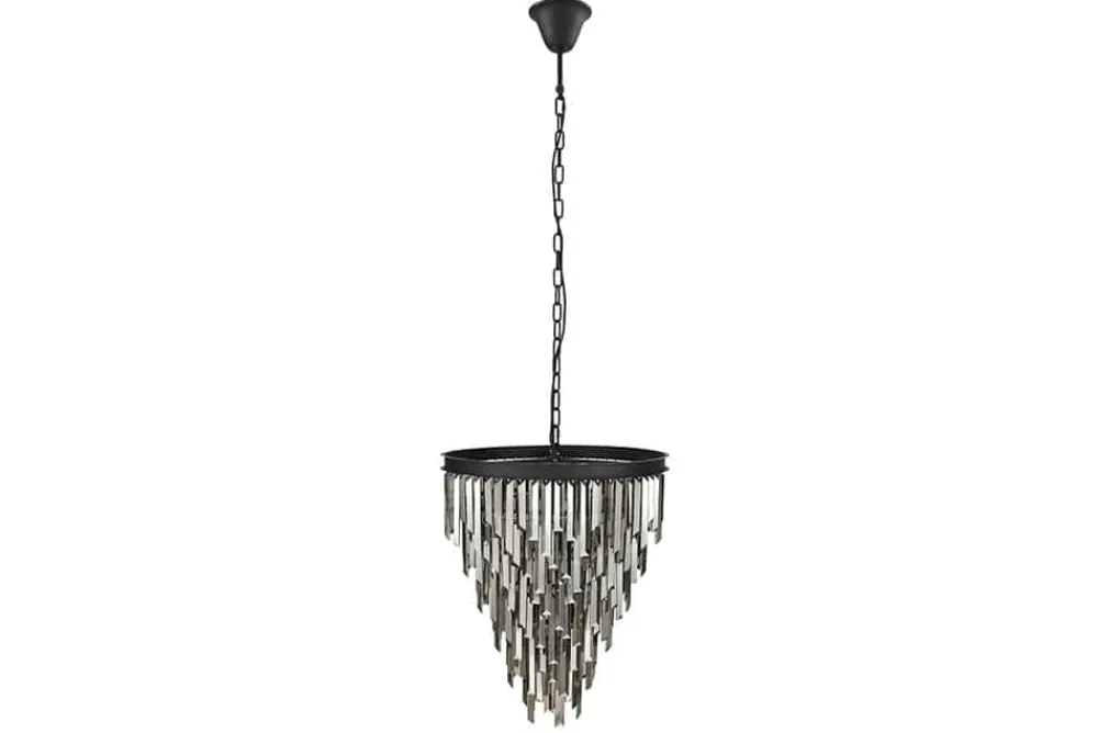 Riess-Ambiente Hängelampen|Kronleuchter & Lüster > Luxus Kronleuchter KRISTALL 50cm grau mit Glasprismen schwarz Eisen Hängelampe