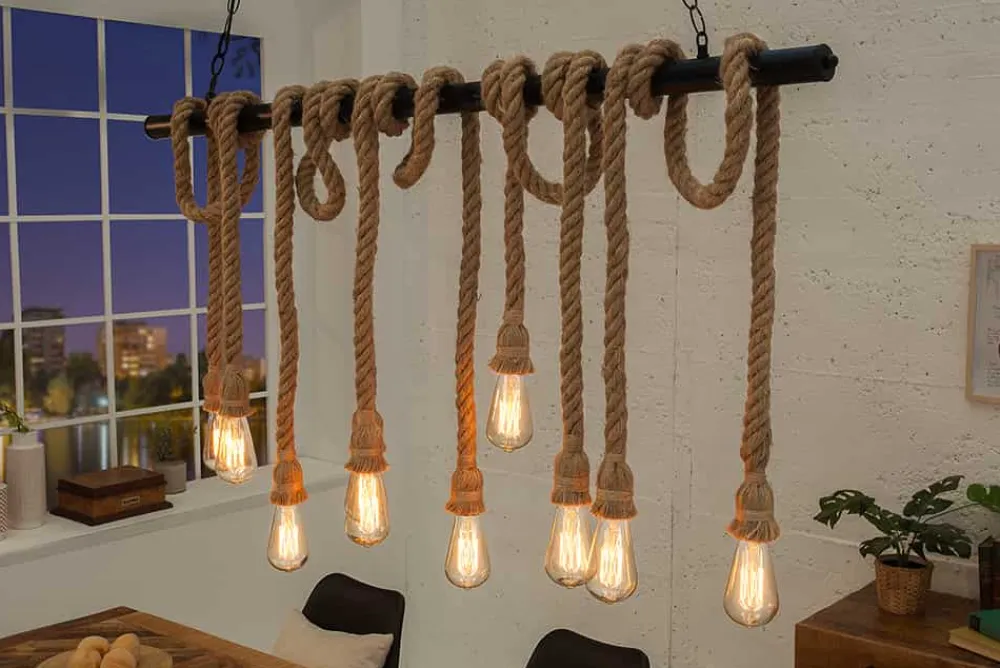 Riess-Ambiente Hängelampen > Maritime Hängeleuchte SEVEN SEAS II 120cm Seil Lampe mit 10 Leuchten