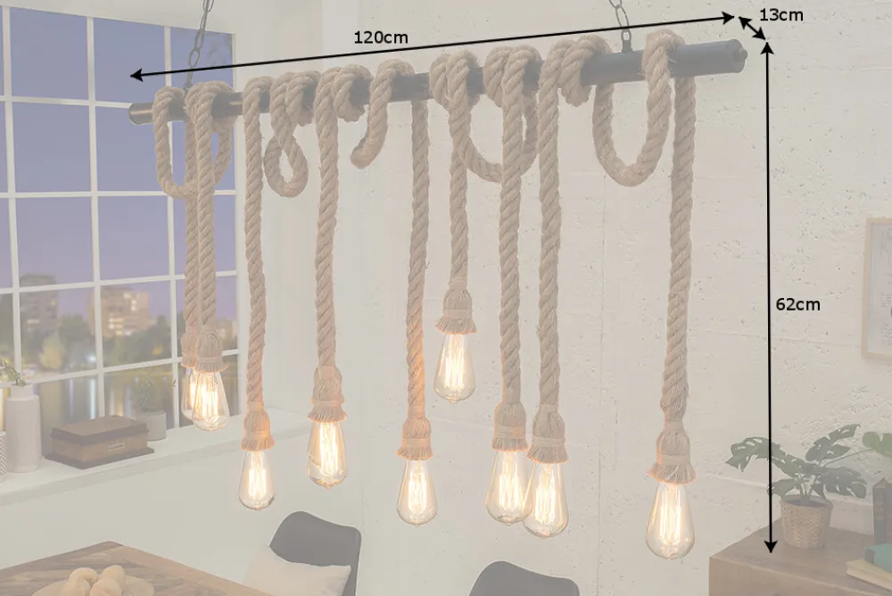 Riess-Ambiente Hängelampen > Maritime Hängeleuchte SEVEN SEAS II 120cm Seil Lampe mit 10 Leuchten