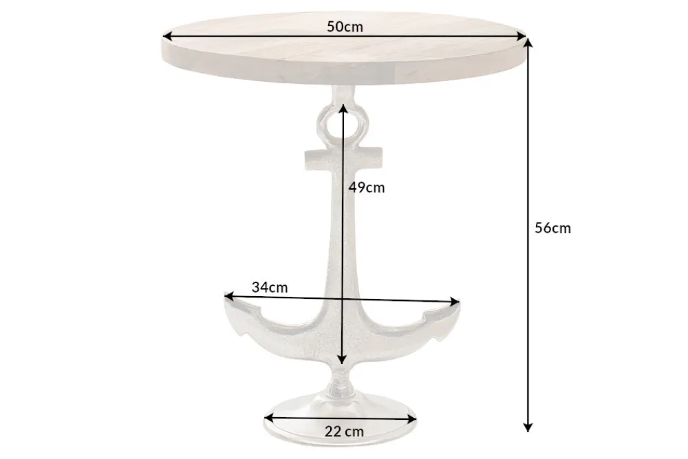 Riess-Ambiente Beistelltische|Mehr... > Maritimer Beistelltisch SEVEN SEAS 50cm silber Anker-Design rund Mangoholz Metall